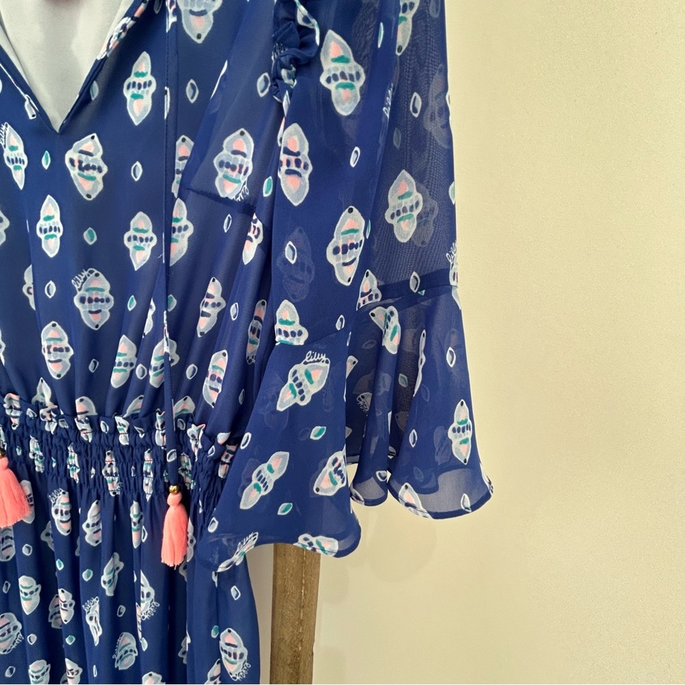 Lily Pulitzer Chiffon Lesleh Midi Dress Size 00 Fit and Flare Elbow Sleeves - Picture 6 of 11